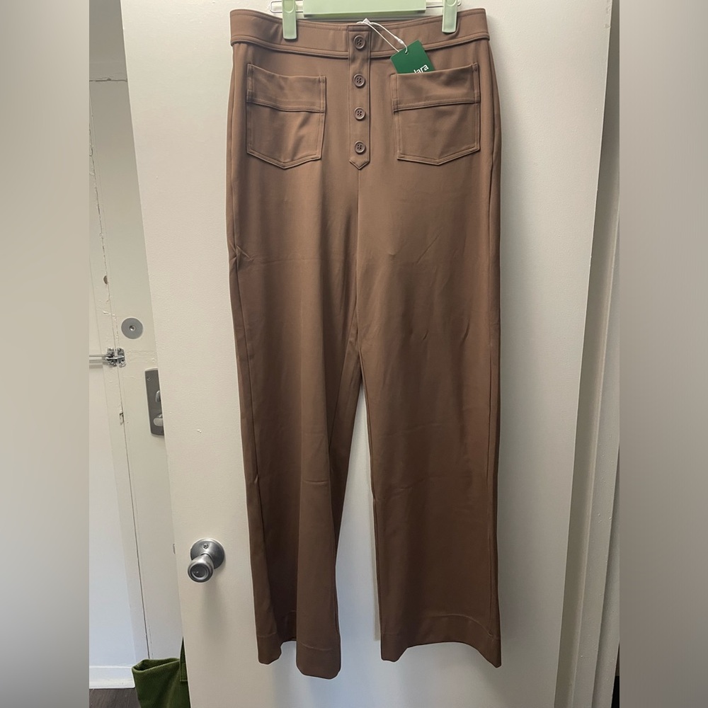 High Waisted Button Multiple Pockets Straight Leg Casual Pants - Tall